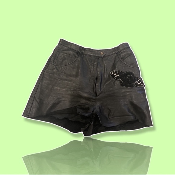 Rare VTG Iceberg high waist leather shorts vintage embroidery Streetwear 60s 70s